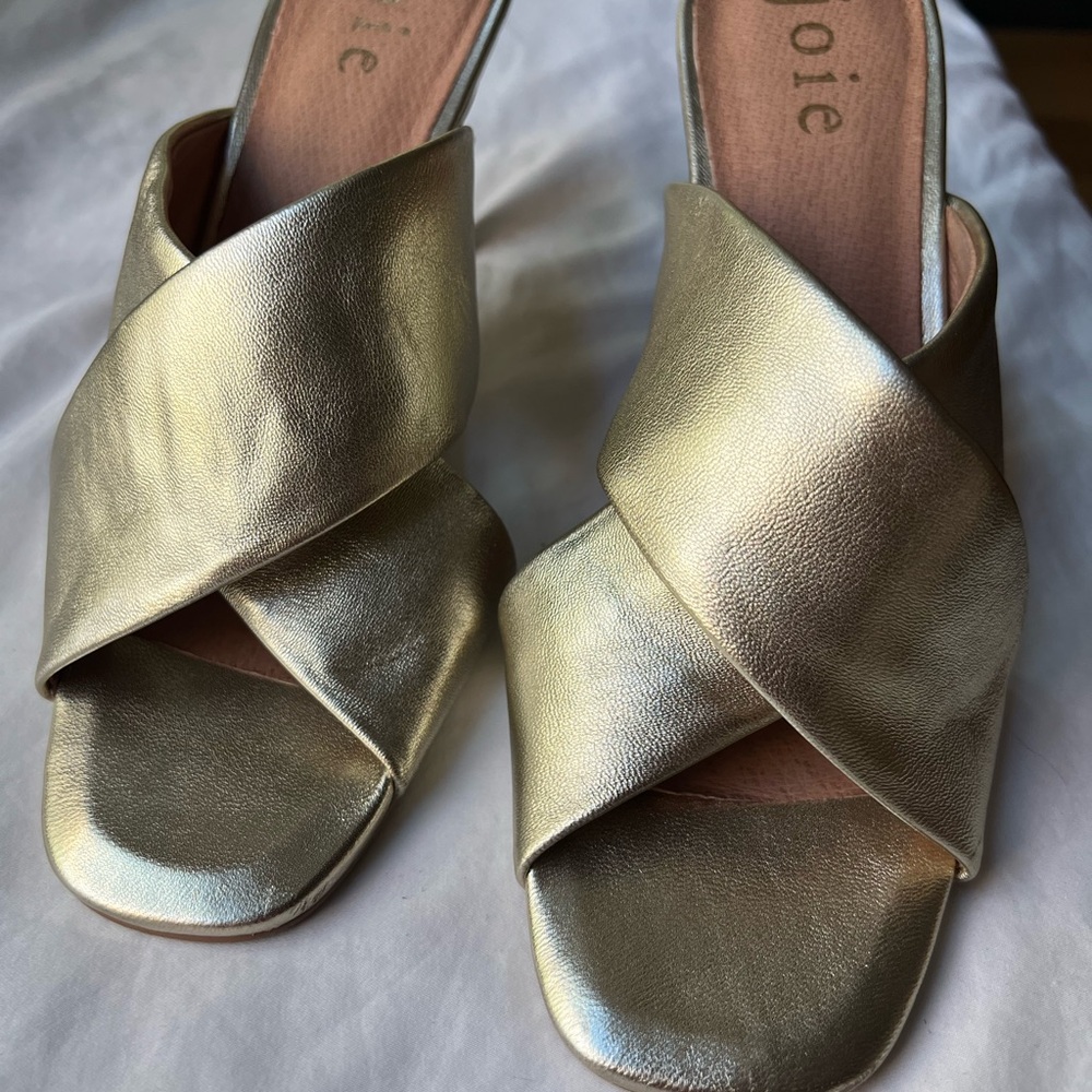 Joie Luce Crisscross heels slides crisscrossed leather wood-look pumps 8.5